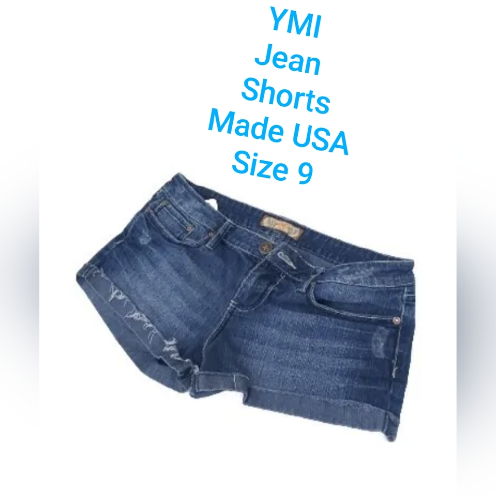 YMI Jeans Womens Jean Midi Shorts Distressed Size 9 Super Stretch Blue Denim